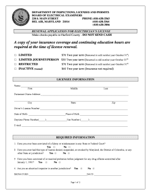 Renewal Application for Electrician’s License