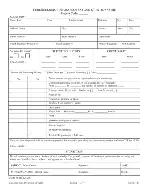 Tuberculosis Risk Assessment and Questionnaire