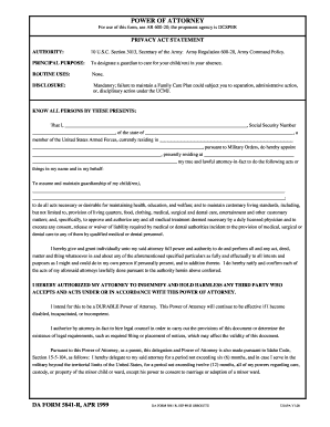 US Army Child Care Power of Attorney