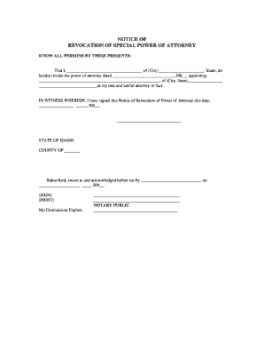 Notice of Revocation of Special Power of Attorney