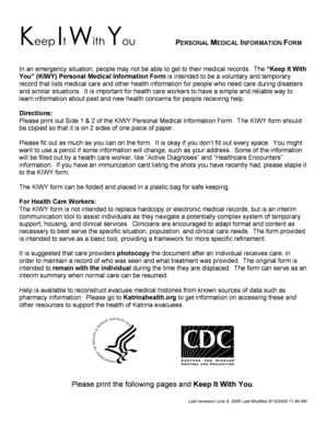Keep It With You Personal Medical Information Form
