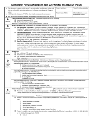Mississippi Physician Orders for Sustaining Treatment
