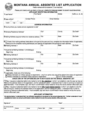 Montana Annual Absentee List Application