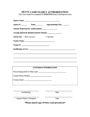 Petty Cash Yearly Authorization Form
