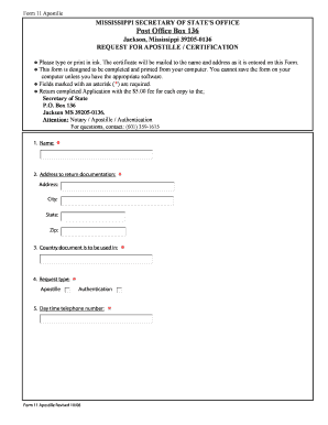 Mississippi Apostille Request Form