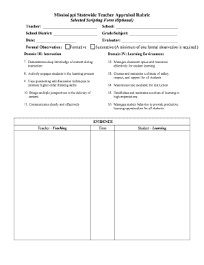 Mississippi Teacher Appraisal Rubric