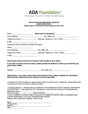 Application for Emergency Disaster Assistance Grant