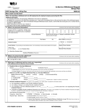In-Service Withdrawal Request Form 401(a) Plan