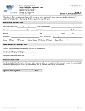 Seasonal Employee Notice Form