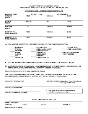 North Carolina Certified Birth Certificate Application