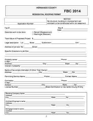 Hernando County Residential Roofing Permit Application