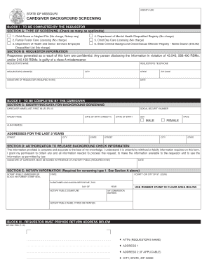 Missouri Caregiver Background Screening Request Form