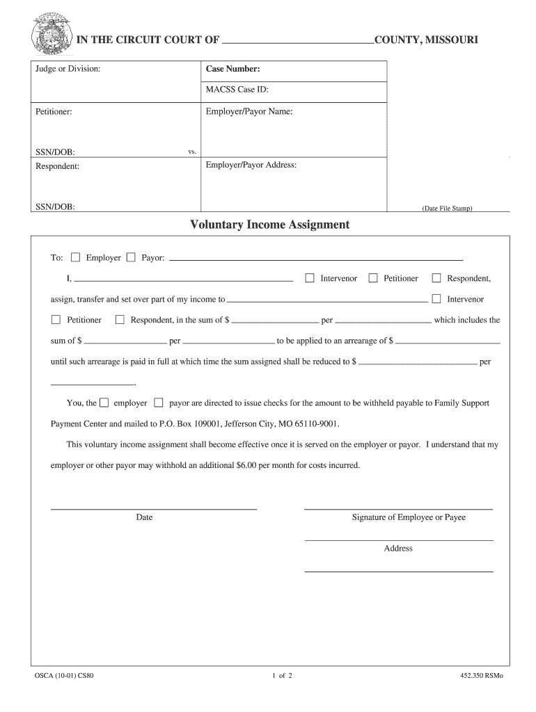 Voluntary Income Assignment - Missouri - courts mo Preview on Page 1