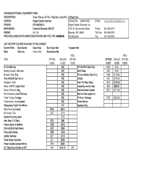 Standard Optional Equipment Form