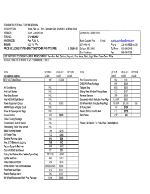 Standard Equipment Form