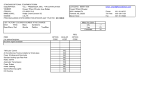 Standard Equipment Form for Dodge Grand Caravan