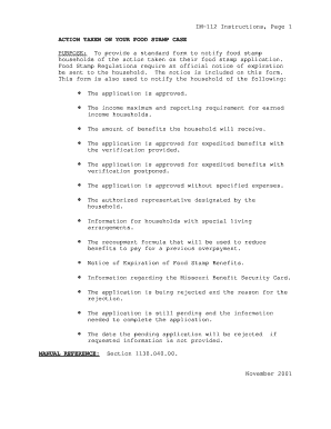 Missouri Food Stamp Action Notice Form IM-112