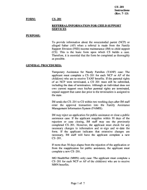 CS-201 Referral/Information for Child Support Services