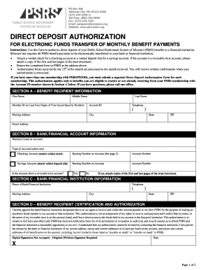 Missouri Direct Deposit Authorization Form