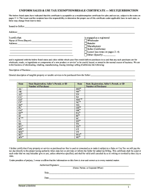 Uniform Sales and Use Tax Exemption Certificate