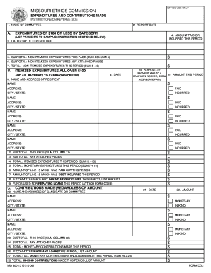 Missouri Ethics Commission Expenditures and Contributions Form
