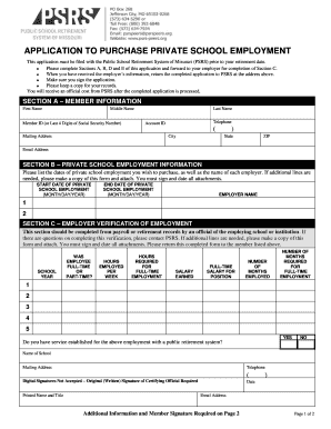Application to Purchase Private School Employment