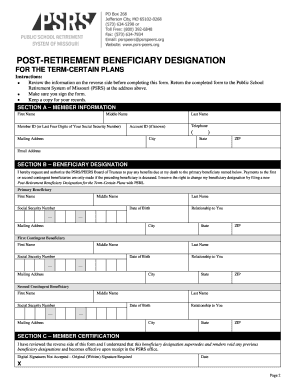 Post-Retirement Beneficiary Designation Form
