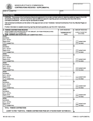 Missouri Ethics Commission Contributions Received Supplemental Form