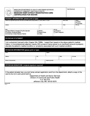 Missouri Hemp Extract Registration Card