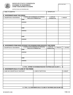 Missouri Statement of Investments Form