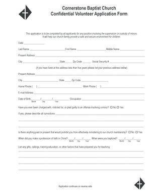 Penalty memo sample - Cornerstone Baptist Church Confidential Volunteer Application bFormb