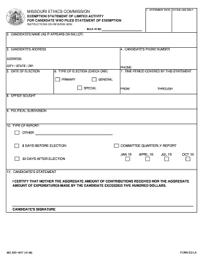 Missouri Ethics Commission Exemption Statement