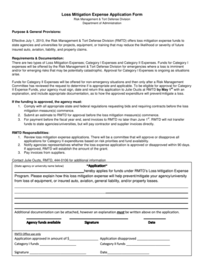 Loss Mitigation Expense Application Form - Montana - rmtd mt