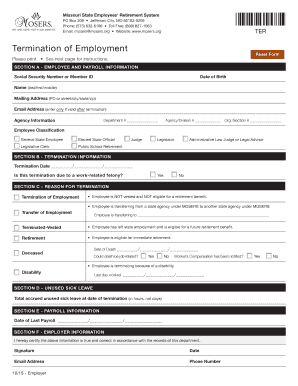 Missouri State Employees' Retirement System Termination of Employment Form