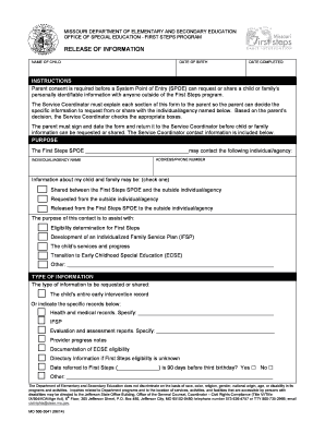 Missouri First Steps Release of Information