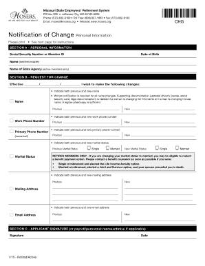 Missouri State Employees' Retirement System Personal Information Change Form