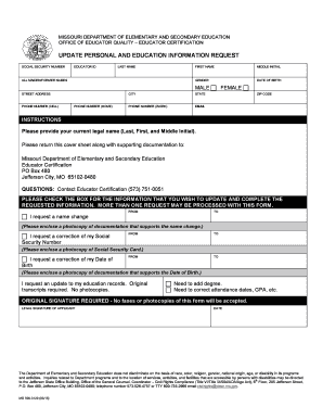 Missouri Educator Certification Update Form