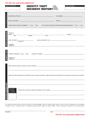 Police Theft Incident Report Form