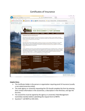 Certificate of Insurance Request Form