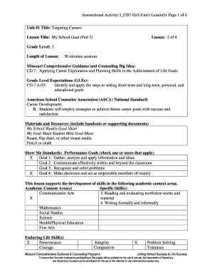 My School Goal Weekly Goal Sheet
