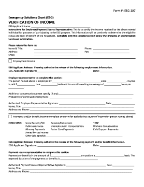 Emergency Solutions Grant Income Verification Form