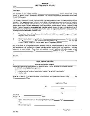 Notification to Seller for HOME Program Property Sale