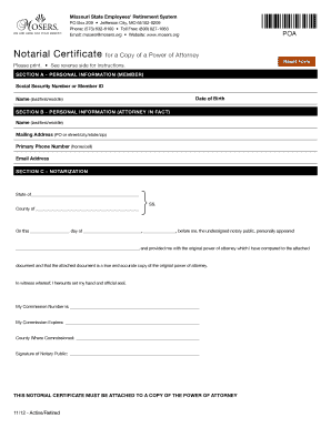 Notarial Certificate for a Copy of a Power of Attorney