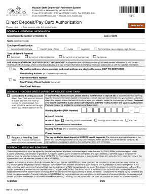 Missouri State Employees' Retirement System Direct Deposit Authorization