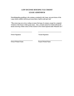 Low Income Housing Tax Credit Lease Addendum