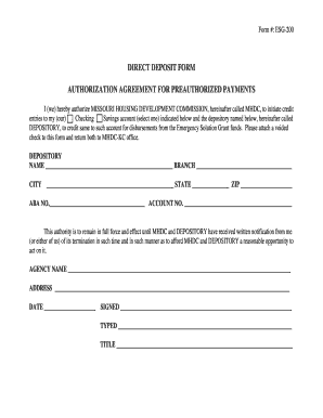 Missouri Direct Deposit Authorization Form
