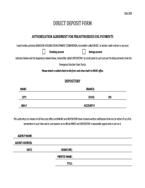 Direct Deposit Authorization for Emergency Solution Grant