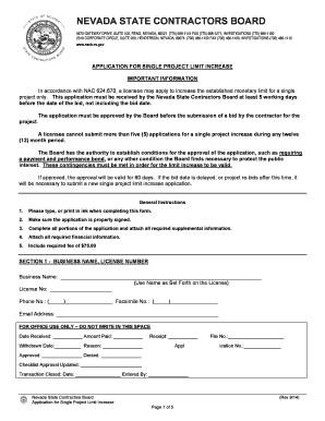 Nevada Single Project Limit Increase Application