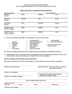 North Carolina Certified Death Certificate Application