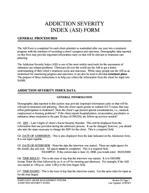 Addiction Severity Index Form